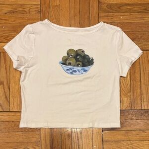 Lisa Says Gah Cream Tee with Olive Design